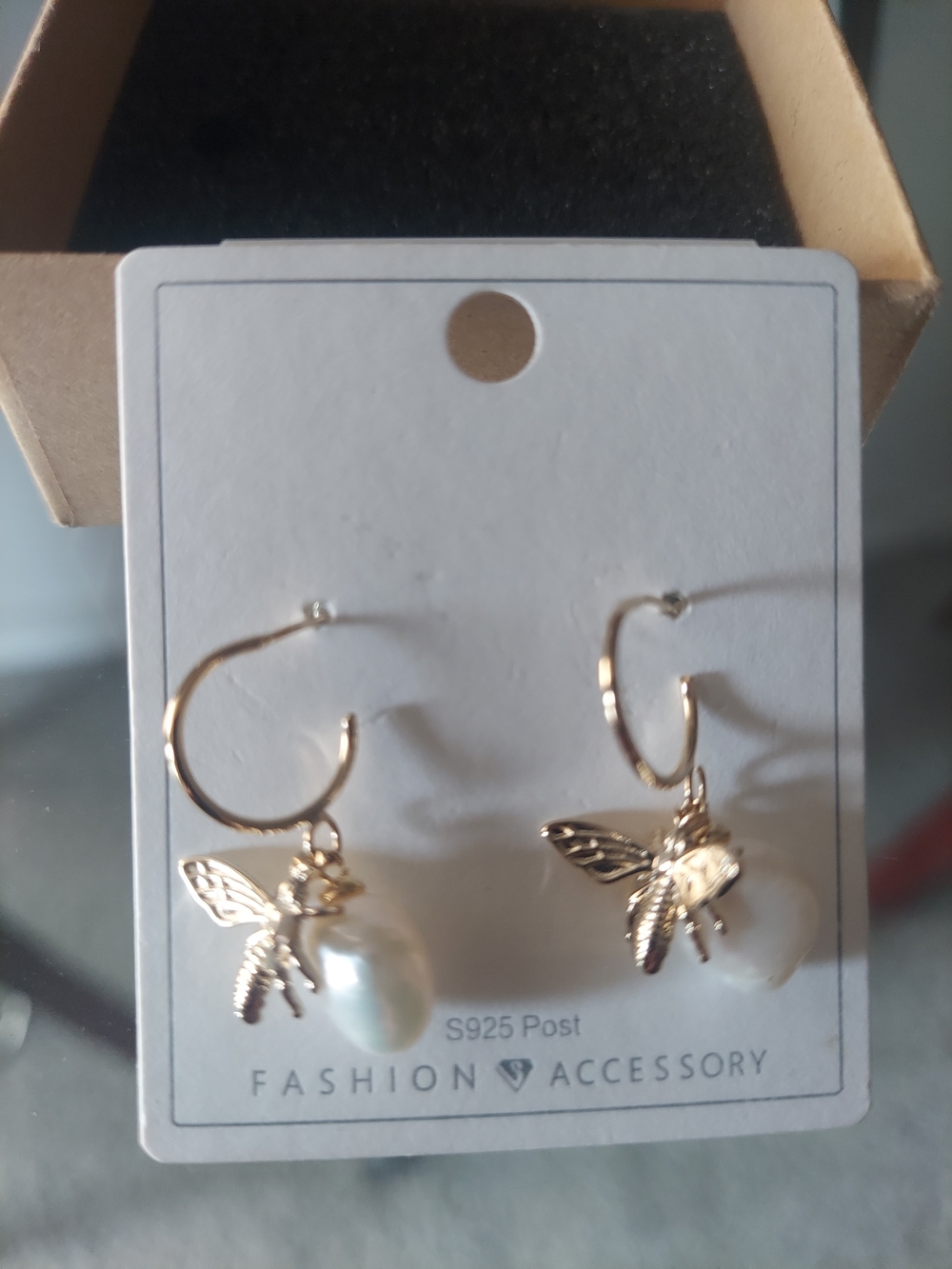 Gold Bee Pearl Hoop Earrings - Fashion Accessory